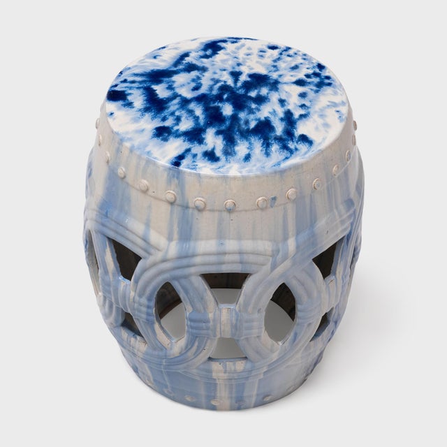 Chinese Drip Blue & White Prosperity Garden Stool For Sale - Image 3 of 6