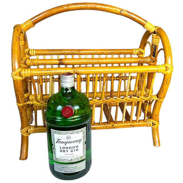 1970s 1970s Large Mid-Century Bamboo Bentwood Rattan and Leather Magazine Rack For Sale - Image 5 of 9
