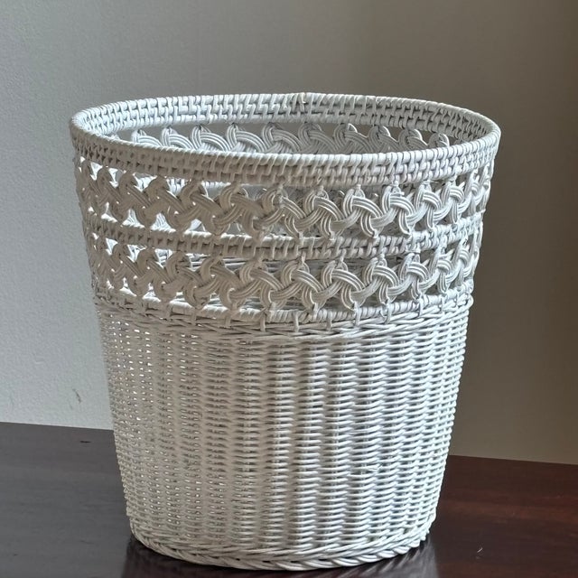 Mid-20th Century White Wicker Wastepaper Basket For Sale - Image 13 of 13