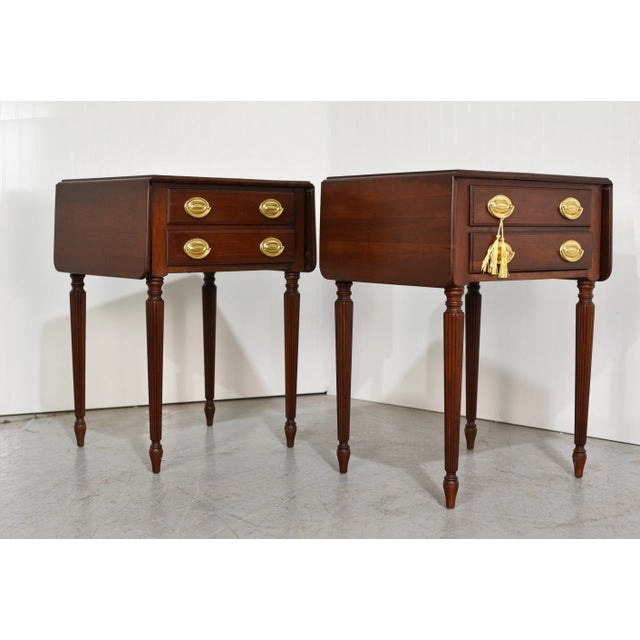 Traditional Mid Century Sheraton Style Fluted Leg Flip Top Tables - a Pair For Sale - Image 3 of 12