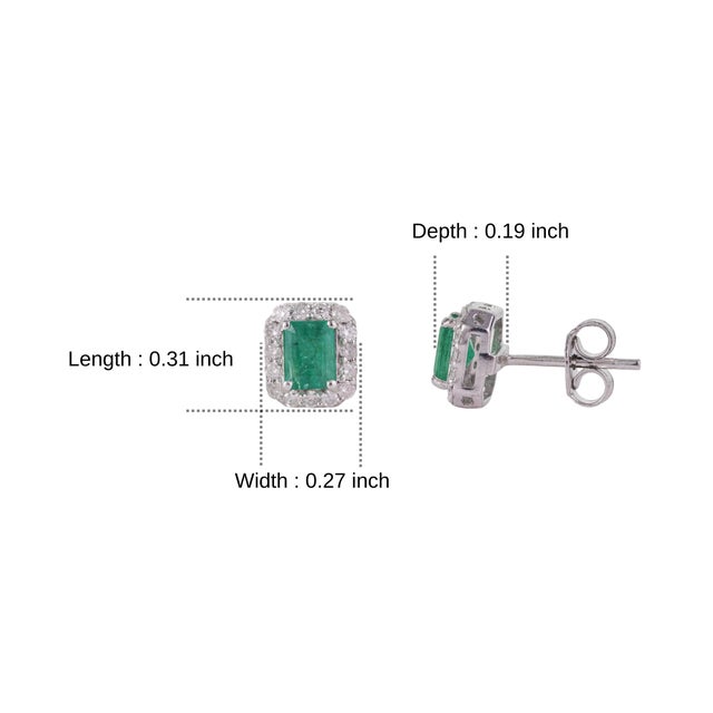 Art Deco Octagon Cut Emerald & Diamond Halo Stud Earrings - 2 Pieces For Sale - Image 9 of 12