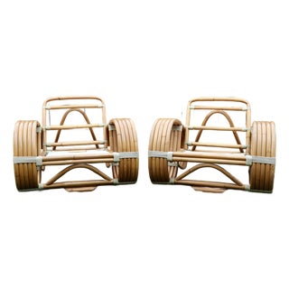 Pair of Mid-Century Modern Bamboo Rattan 5-Strand Pretzel Chairs | Paul Frankl Style For Sale
