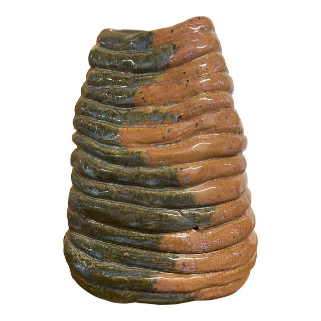 Vintage Coiled Ceramic Folk Art Vessel For Sale