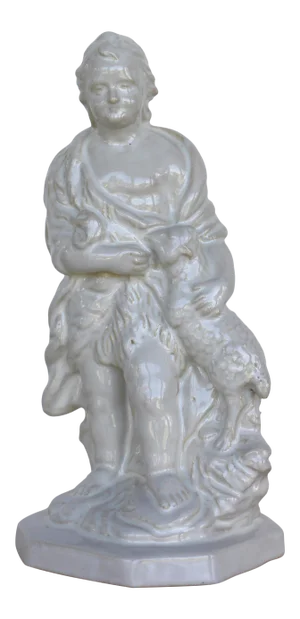 1950 Saint John the Baptist With a Lamb, Glazed Earthenware Figurine