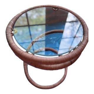 1970 Mid Century Pink Rattan End Table W/Removable Top. For Sale