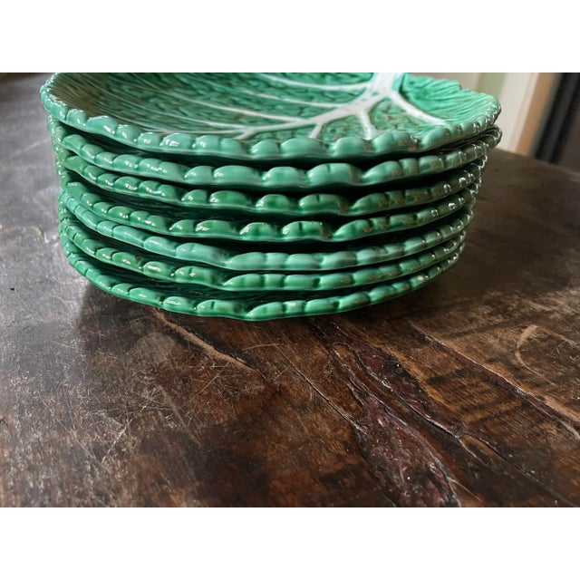 Rustic European Late 20th Century Cabbage Majolica Plates in the Style of Bordallo Pinheiro- Set of 7 For Sale - Image 3 of 9