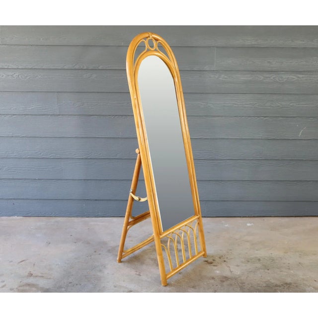 Modern Vintage Rattan Bamboo Full Length Floor Mirror Boho Bohemian Modern Retro 70's 80's For Sale - Image 3 of 10