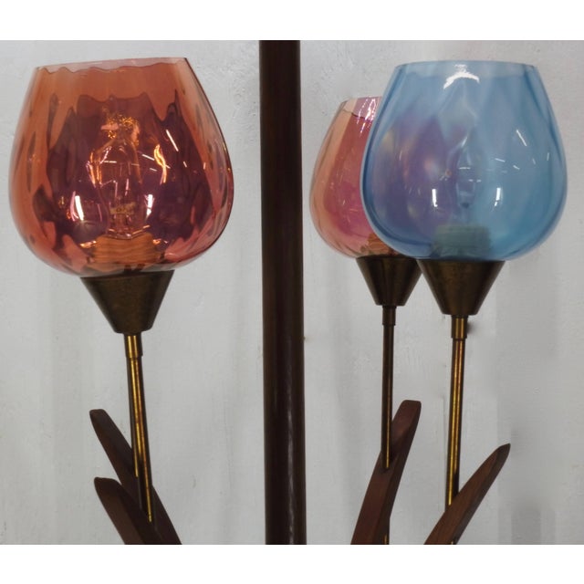 Italian Mid-Century Modern Teak and Glass Tension Lamp For Sale - Image 4 of 11