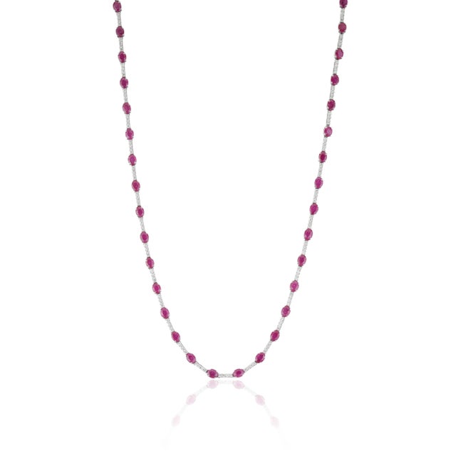 Not Yet Made - Made To Order Natural 8.90ct Ruby & 1.24ct Diamond Riviera Tennis Necklace in 14k White Gold For Sale - Image 5 of 17