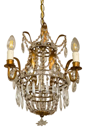 Vintage Empire Style Chandelier with Hanging Drops, 1950s
