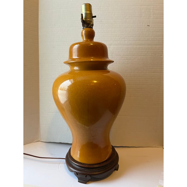Amber Ceramic Ginger Jar Lamp For Sale - Image 4 of 9