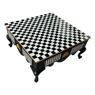Vintage Louis XV Style Checkered Coffee Table, Giltwood Accent For Sale