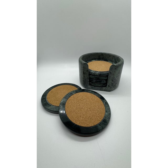 1980's Jade Green Marble Coaster Set - 7 Piece For Sale In Pittsburgh - Image 6 of 11