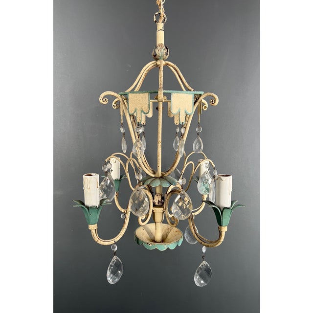 Metal 1940 Mid Century Modern Metal with Crystals Chandelier For Sale - Image 7 of 12
