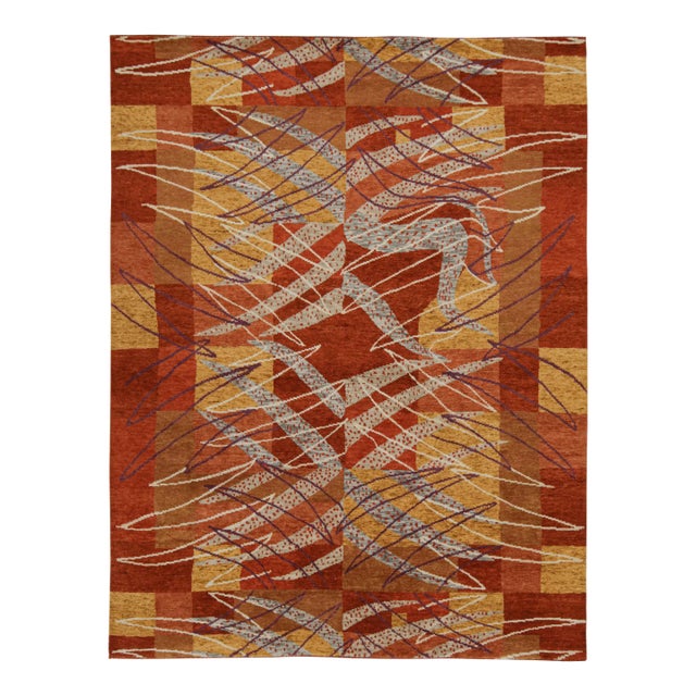 Rug & Kilim’s Scandinavian Style Rug in Red, Gold and Gray Geometric Patterns For Sale