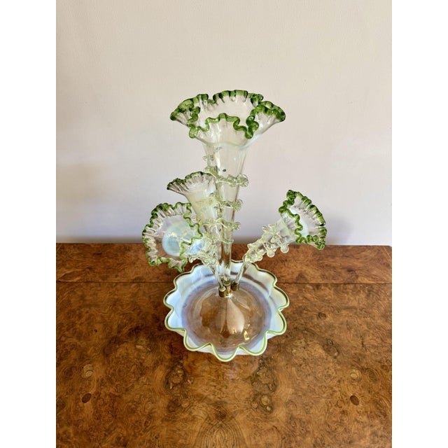 Glass Antique Vaseline and Green Glass Epergne, 1880 For Sale - Image 7 of 9