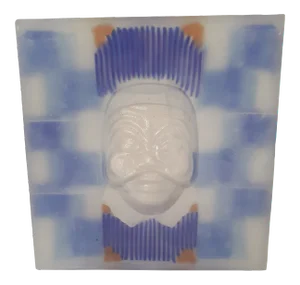 Solid Murano Glass Sculpture With Recess of Veziana Mask Figure