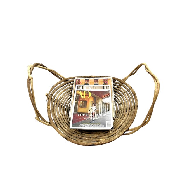 Vintage French Folk Art Adirondack Style Grapevine Gathering Basket With Double Handles, Mid-Century Rustic Market Basket 24” Wide For Sale - Image 18 of 18