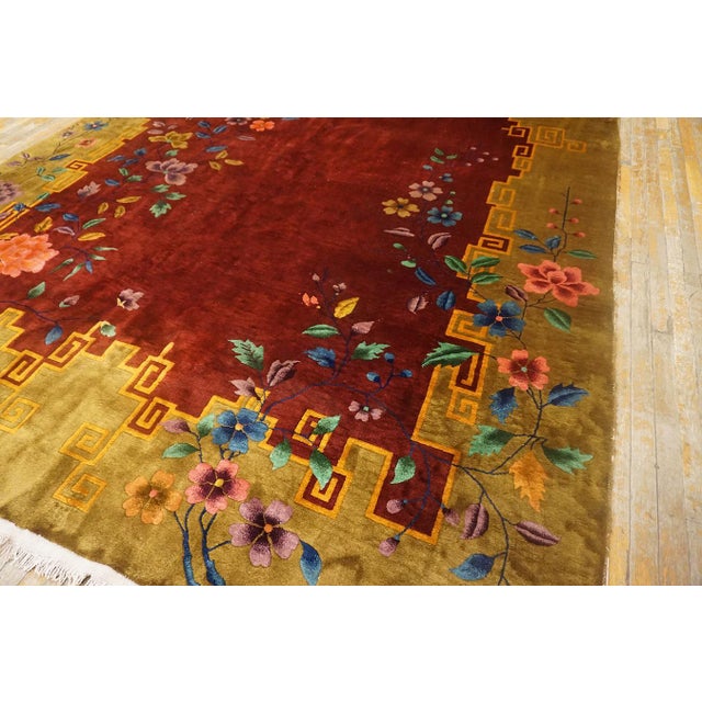 Art Deco Stunning Colorful Floral Pattern in a Red-Raspebery Ground Color Chinese Art Deco Rug For Sale - Image 3 of 11