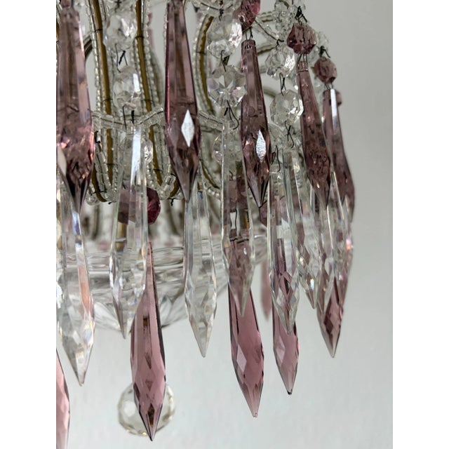 Italian Micro-Beaded Tiered Amethyst Crystal Prisms Chandelier C 1920 One of Two For Sale - Image 4 of 14