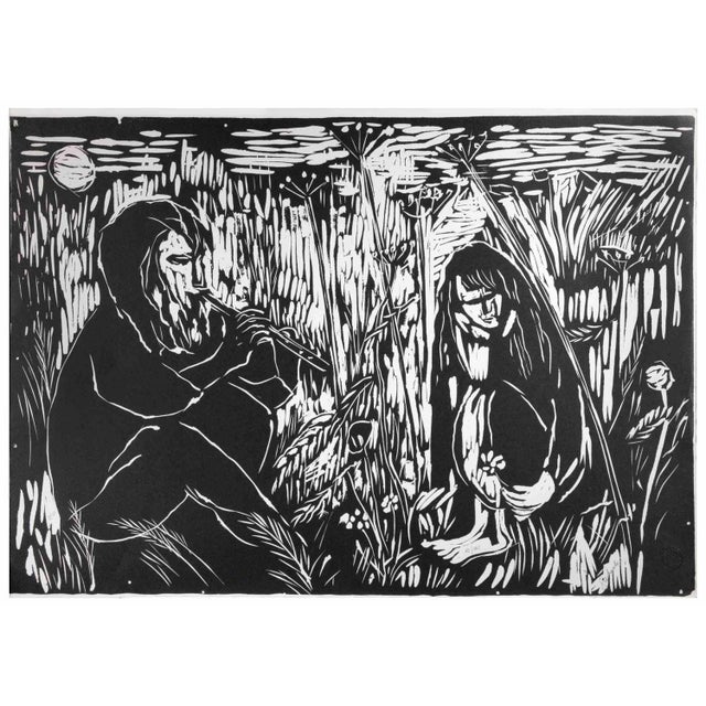 Player in Wheat Field is a woodcut print on ivory-colored paper realized in the 1970s by Manlio Guberti Helfrich (Ravenna,...