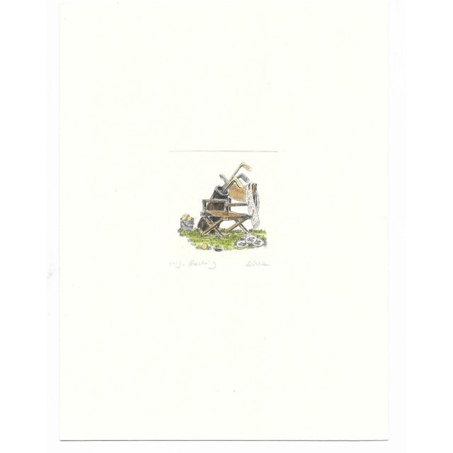 Set of four color hand colored golf etchings by Sholz. Pencil signed. Sheet size: 8 x 6 inches (each) Plate size: 2 x 2...