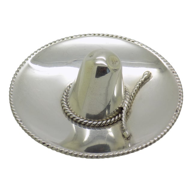 Vintage Mexican Handmade Genuine Sterling Silver 925 Traditional Sombrero Hat Figurine, 1970s For Sale
