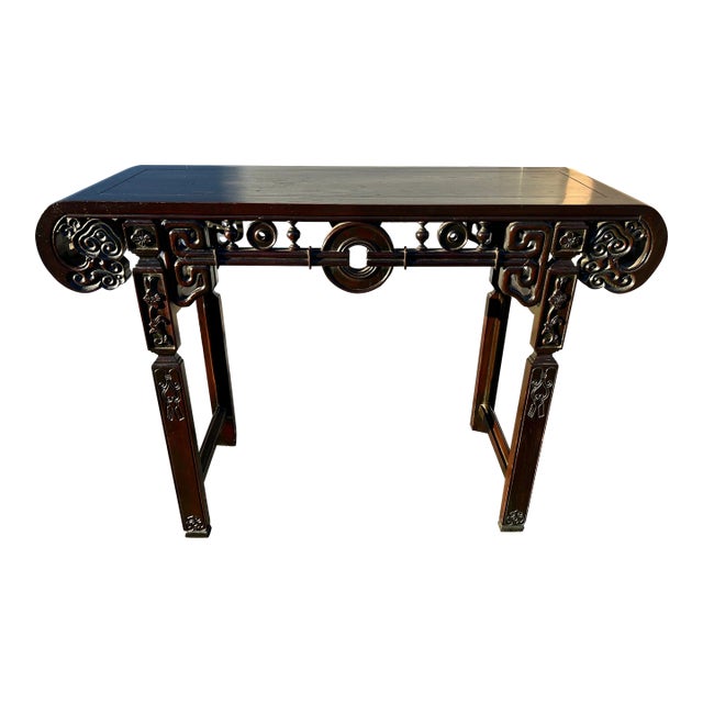 Vintage Ebony Finish Chinoiserie Style Console or Hall Table Circa 1970’s For Sale