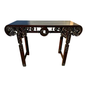 Vintage Ebony Finish Chinoiserie Style Console or Hall Table Circa 1970’s