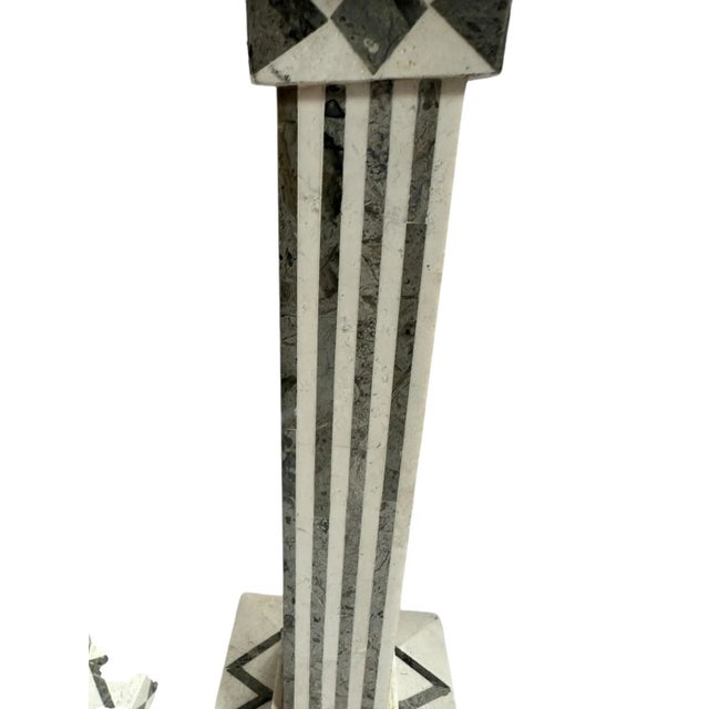 1990s Vintage Tavola Grey & White Marble Candlesticks- a Pair For Sale - Image 9 of 11