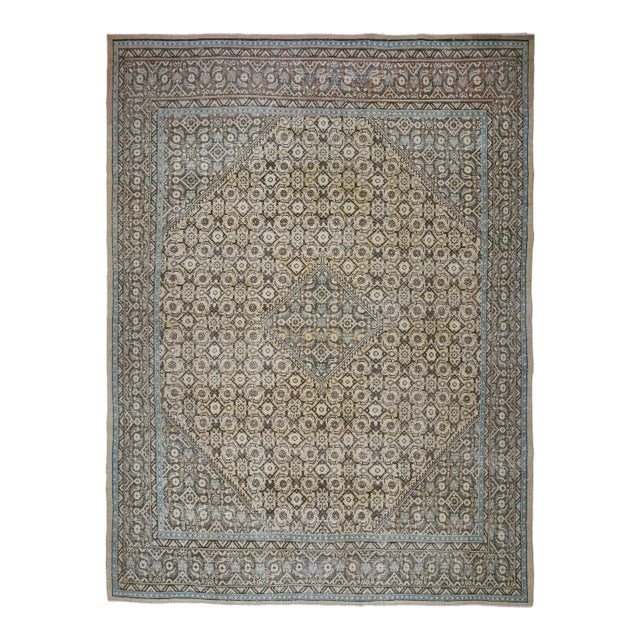 1970s Vintage Persian Handmade Wool Cotton Brown Area Rug For Sale