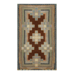 Lovely Earth Tones Color Three-Dimensional Cross Antique American Hooked Rug