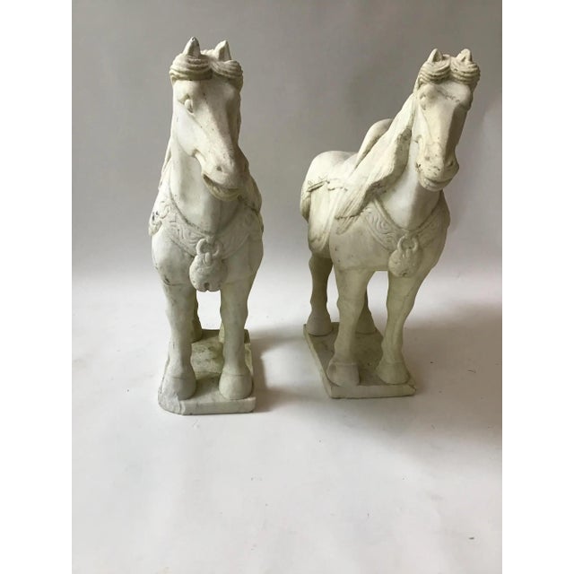 Vintage Carved Marble Tang Dynasty Style Horse Figures—A Pair For Sale - Image 4 of 18