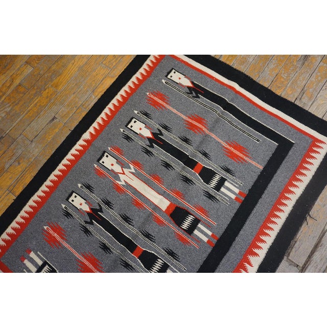 1940s Gray Tribal Geometric Vintage American Navajo Yei Rug 2'10" × 3'10" Flatweave Wool Carpet For Sale - Image 18 of 18