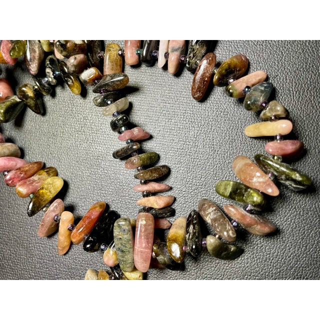 Contemporary Late 20th Century Rainbow Tourmaline Graduated Stick Necklace Sterling Silver Clasp For Sale - Image 3 of 6