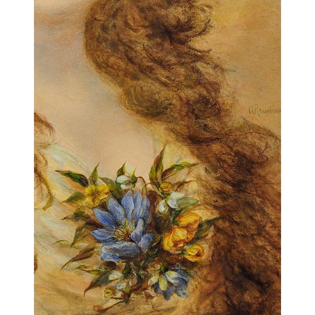 Alice Anne Renshaw, Portrait of a Young Lady with Springtime Flowers in Her Curls, Watercolour & Gouache, 1800s For Sale - Image 9 of 18