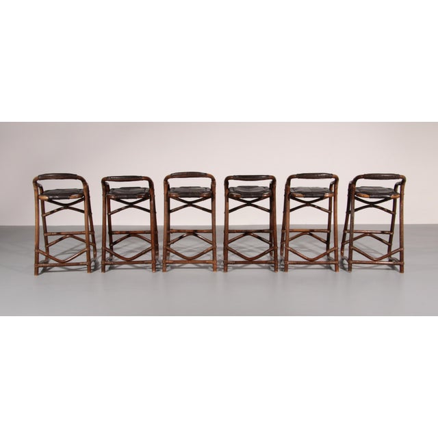 Black Mid-Century Bamboo Bar Stools from Horsnæs, Denmark, 1970, Set of 6 For Sale - Image 8 of 13