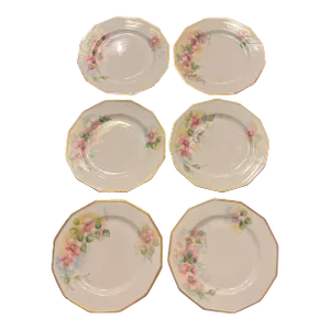 1920s Antique Hand Painted Limoges 12 Sided Dessert Plates- Set of 6