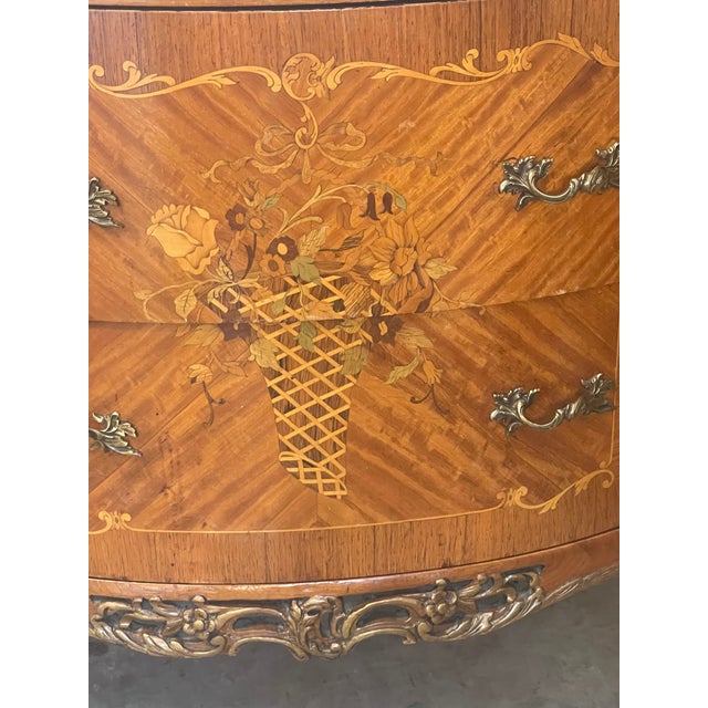 Wood 20Th Century French Demilune Commode With Inlay For Sale - Image 7 of 10