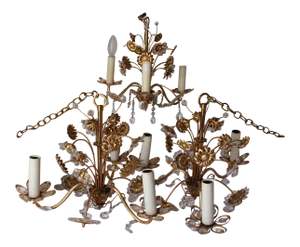 1960's German Mid Century Modern Cut Crystal 24k Floral Chandeliers Labelled Palwa - Set of 3