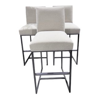 Set of 3 Mitchell Gold + Bob Williams Gage Upholstered Counter Stools For Sale