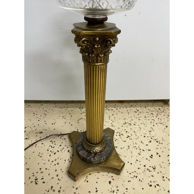 Brass and Marble Corinthian Column Spirit Lamp With Glass Font For Sale - Image 6 of 7
