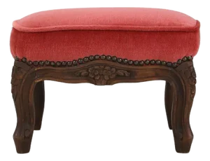 Baroque Ottoman in Carved Wood with Coral Velvet Upholstery, 1950s