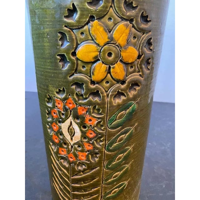 Ceramic 1960s Green Floral Bitossi Vase For Sale - Image 7 of 8