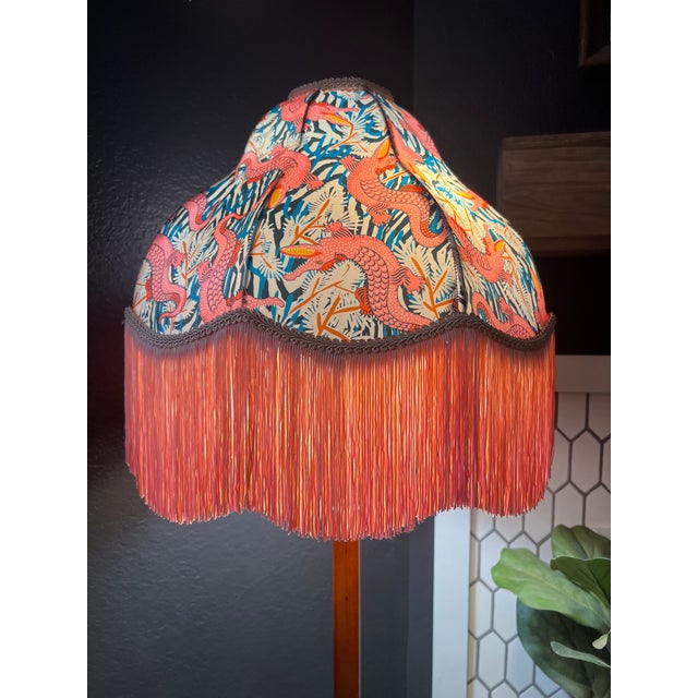 Boho Chic "Cosmic Alligators" Blush Pink Vintage Refinished Lampshade For Sale - Image 4 of 6