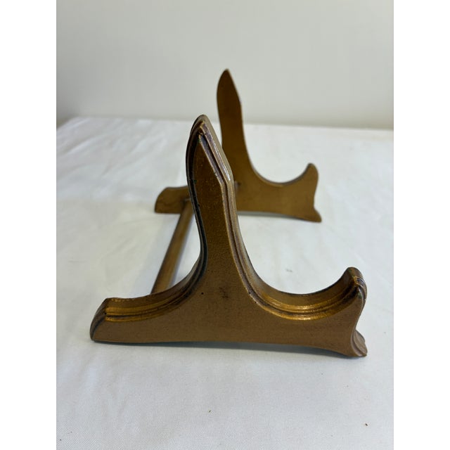 Mid-Century Modern Vintage Gold Painted Wood Plate Stand / Easel For Sale - Image 3 of 8