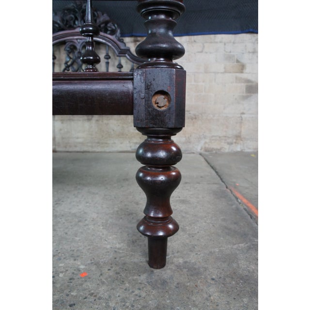 Antique Anglo Indian Colonial Raj Mahogany Carved Officers 4 Poster Tester Bed For Sale - Image 11 of 13