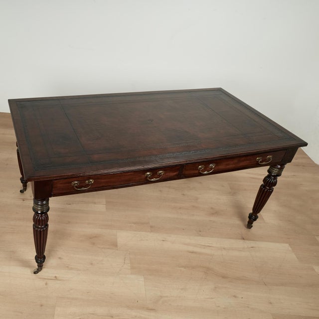 Animal Skin Antique English William IV Leather Top Library Table or Desk For Sale - Image 7 of 13