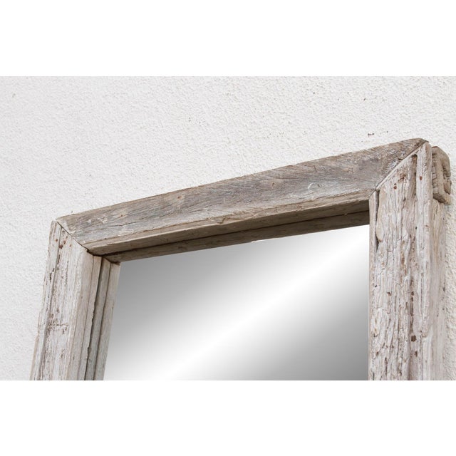 19th Century Antique Wabi Sabi Weathered Teak Mirror For Sale - Image 5 of 9