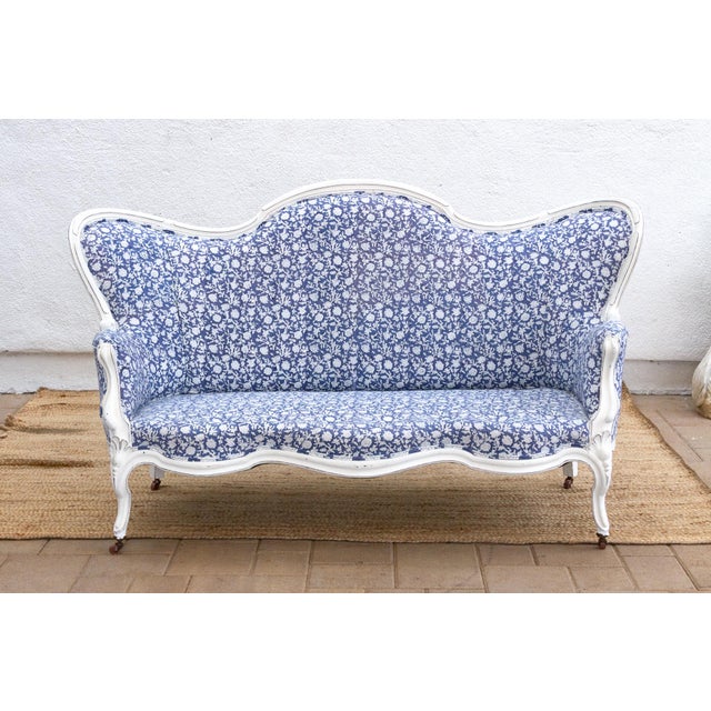 Antique English Floral Block Print Settee Bench For Sale - Image 10 of 12